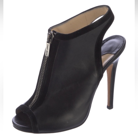 Jimmy Choo Peep Toe Heeled Booties EUC AUTHENTIC 37.5 - Picture 2 of 12